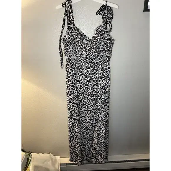 Diane Von Furstenberg Target Size 2X Smocked Tie Strap Neutral Poppy Midi Dress - Picture 4 of 5